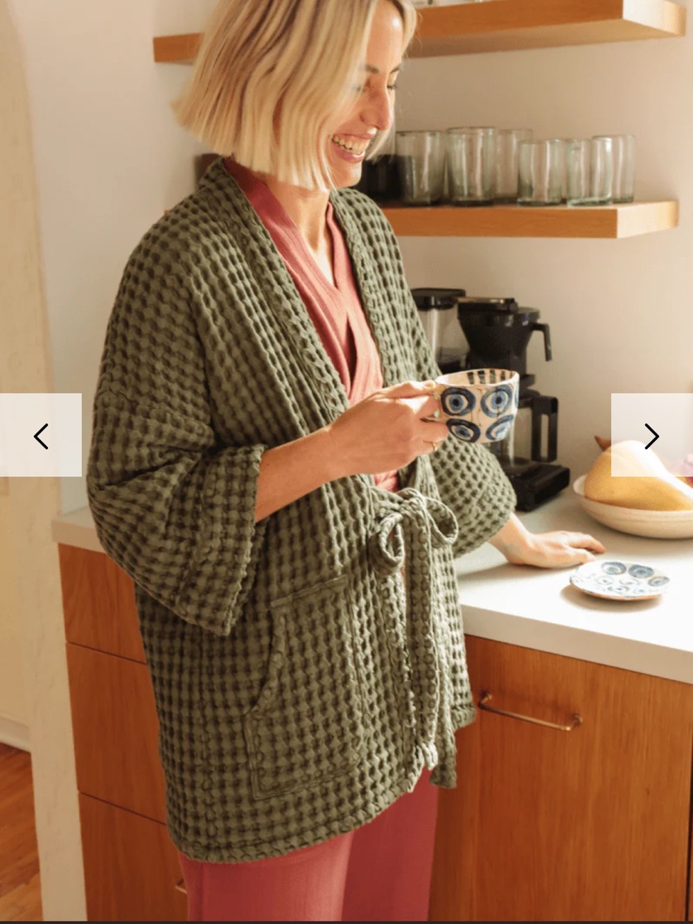 Odd Bird Temel Jacket Turkish Cotton Waffle Robe Kimono olive green XL Lagenlook